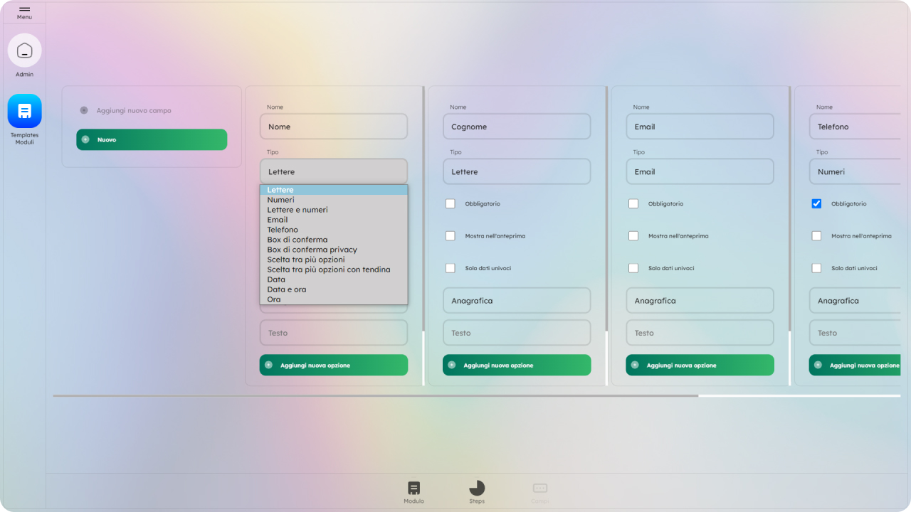 Schermata Editor Campi modulo NetQbits